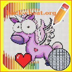 Draw & coloring unicorn -Pixel Art color by number icon