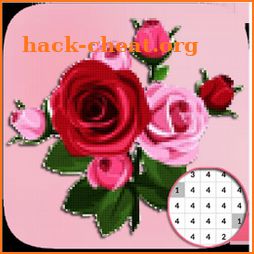 Rose Pink Flowers Color By Number: PixelArt icon