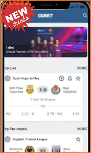 1xBet sports App tips screenshot