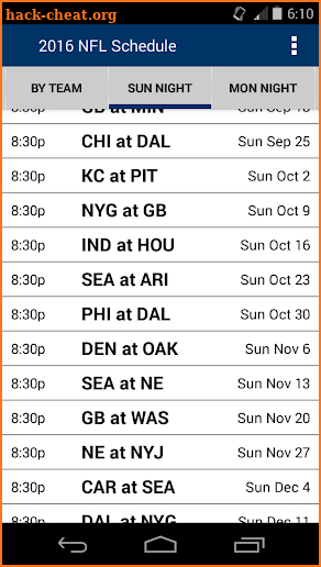 2018 Football Schedule (NFL) screenshot