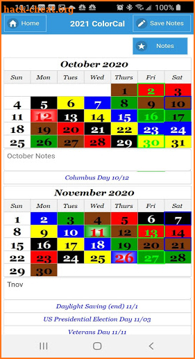 2021 Color Calendar USPS Letter Carriers ColorCal screenshot