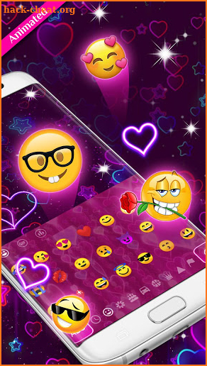 3D  Crystal Neon Hearts Keyboard Theme screenshot