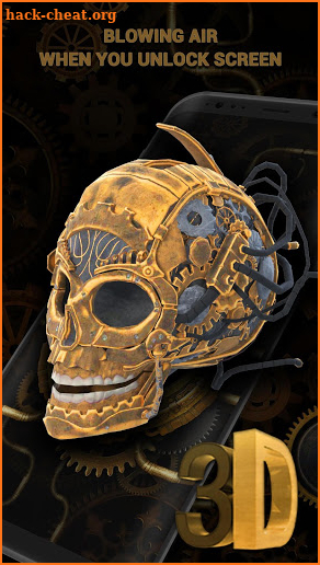 3D Golden Steampunk Skull Lock Screen screenshot