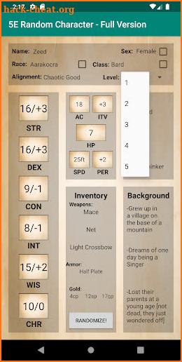 5E Random Character Generator screenshot