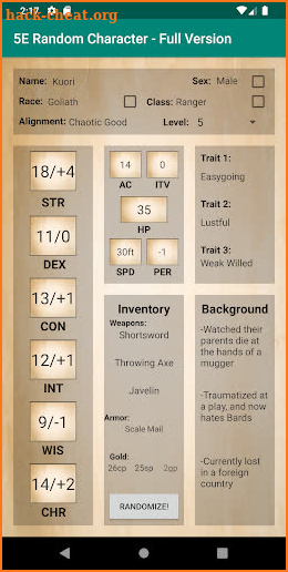 5E Random Character Generator screenshot