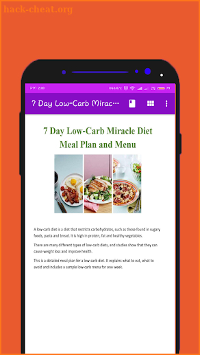 7 Day Low-Carb Miracle Diet Meal Plan and Menu screenshot