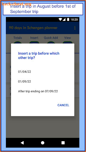 90 days in Schengen planner screenshot