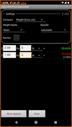 A2A Unit Price Calculator screenshot