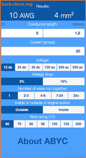 ABYC Wire Sizer screenshot