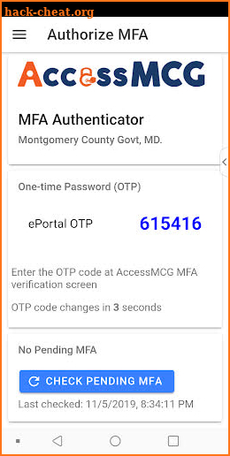 AccessMCG MFA screenshot