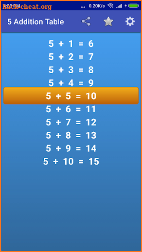 Addition Tables screenshot