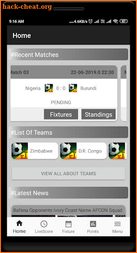 Africa Cup of Football Live Score, Fixtures & News screenshot