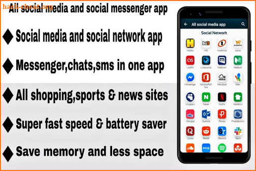 All social media and social messengers app screenshot