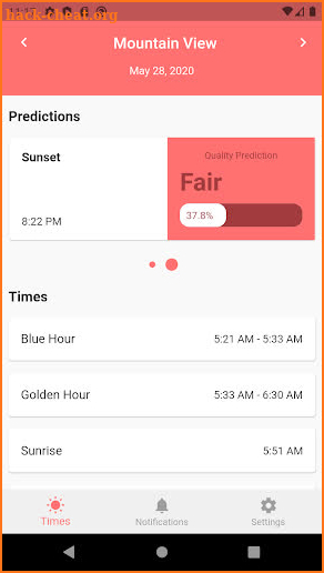 Alpenglow: Sunrise & Sunset Quality Predictions screenshot