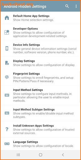 Android Hidden Settings screenshot