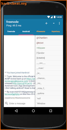 AndroIRC screenshot