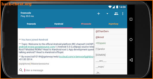 AndroIRC screenshot