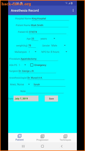 Anesthesia Record screenshot