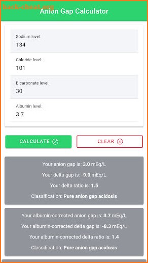 Anion Gap Calculator - Acid Base Balance screenshot