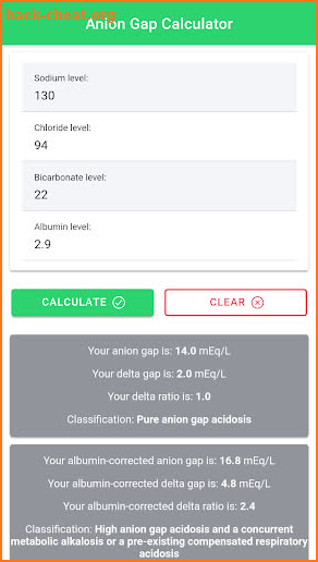 Anion Gap Calculator - Acid Base Balance screenshot