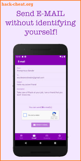Anonymous SMS & E-mail screenshot