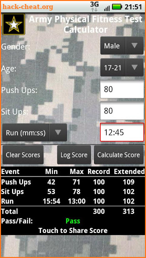 APFT Calc w/ Score Log ad-free screenshot