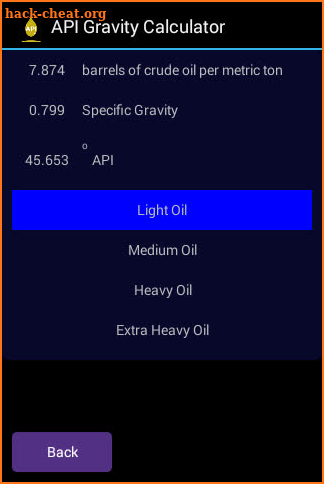 API Gravity Calculator screenshot