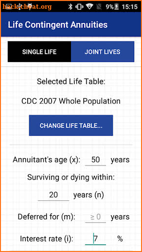 Apptuary: Actuarial Calculator screenshot