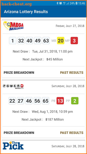 Arizona Lottery Results screenshot