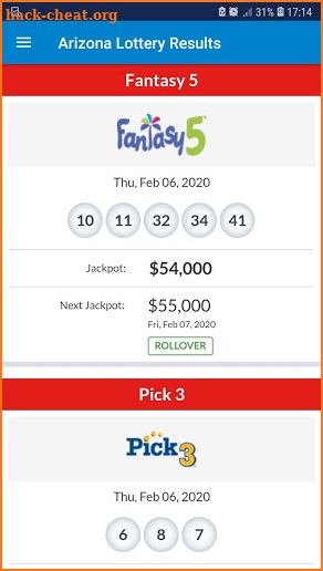 Arizona Lotto Results screenshot