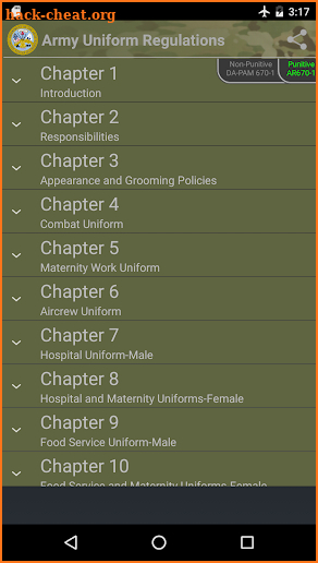 Army Uniform Regulations screenshot