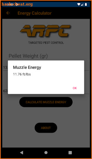 ARPC Muzzle Energy Calculator screenshot