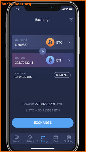 Atomic Wallet crypto ETH BTC Exchange screenshot