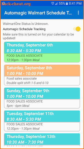 Automagic Walmart Schedule Tracker screenshot