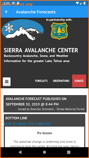 Avalanche Forecasts screenshot