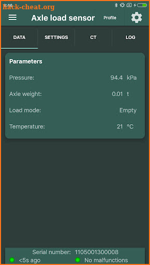 Axle load monitor screenshot