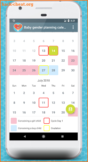 Baby gender planning calendar screenshot