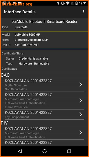 baiMobile® Credentials screenshot