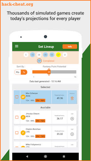 Baseball DFS Predictor screenshot