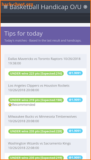 BasketBall Handicap o/u screenshot