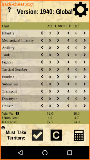 Battle Calculator for Axis & Allies Game screenshot