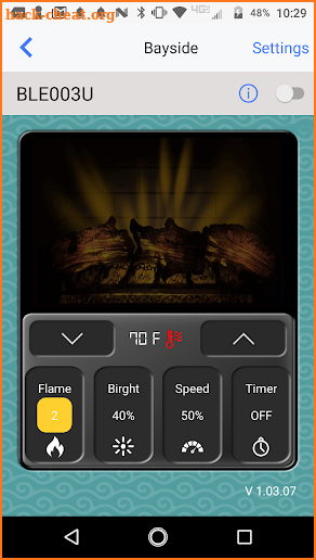 Bayside Fireplace Bluetooth App screenshot