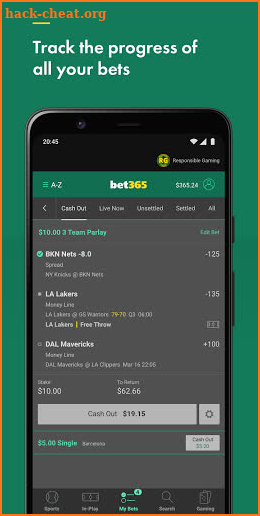 bet365 Sportsbook screenshot