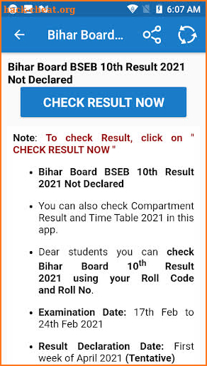 Bihar Board 10th & 12th Result 2021, BSEB Result screenshot