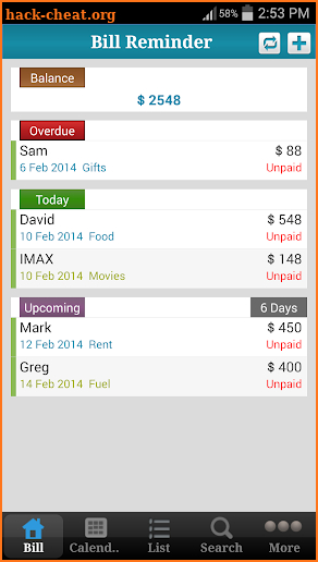 Bill Reminder Expense Tracker screenshot