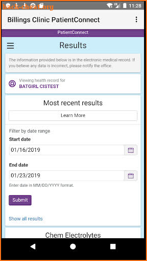 Billings Clinic PatientConnect screenshot