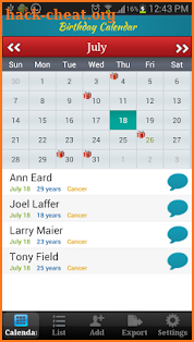 Birthday Calendar screenshot