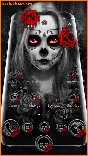 Black Red Rose Lady Skull Theme screenshot