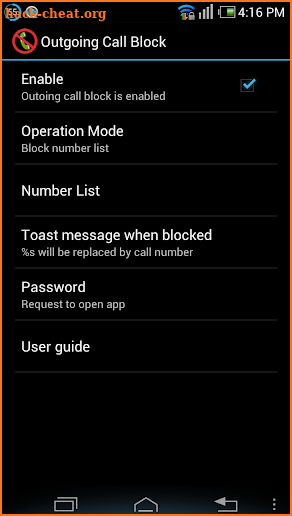 Block Outgoing Calls screenshot