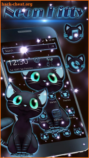 Blue Neon Glow Kitty Theme screenshot